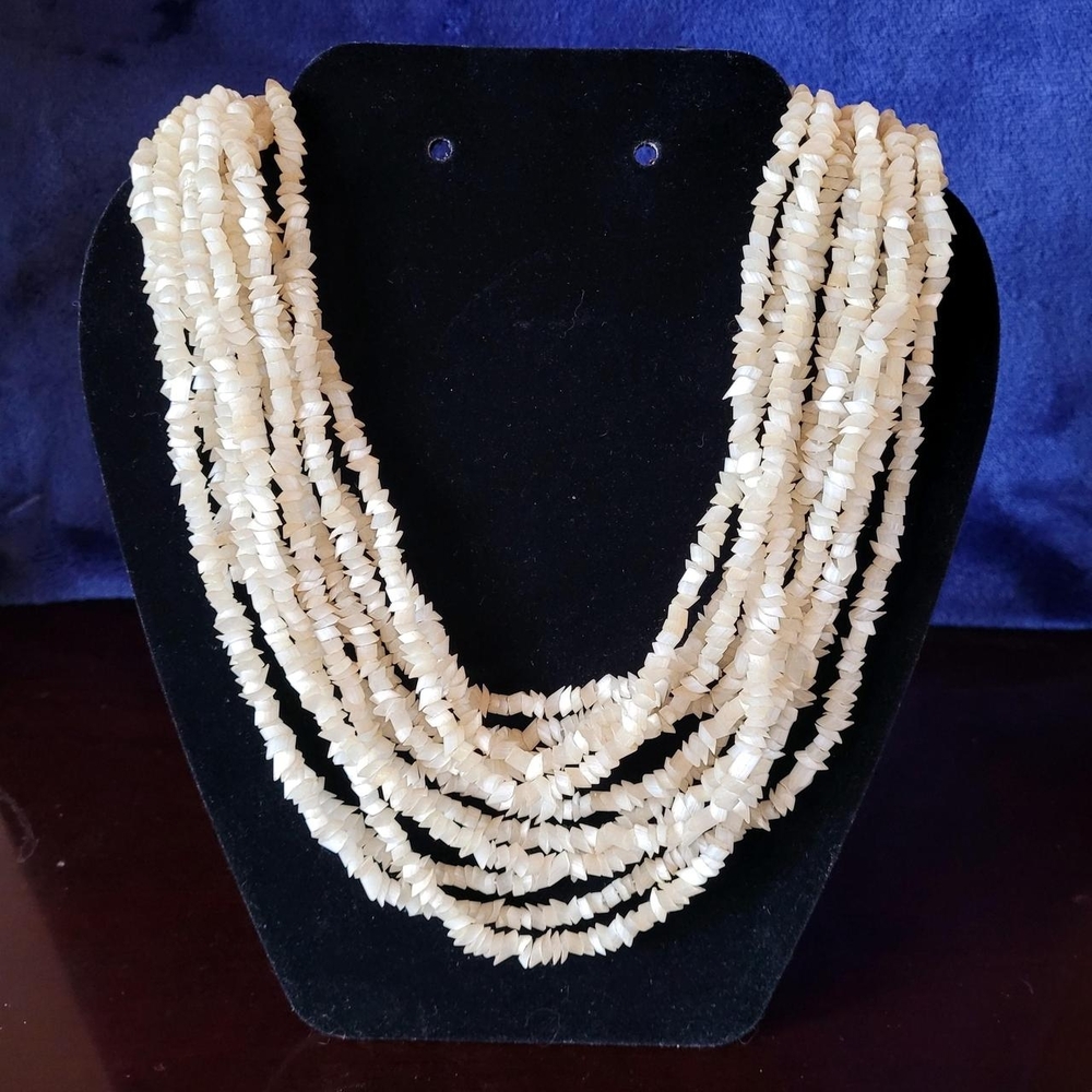 Vintage Gold and Cream Multi Stand Cut Glass Shell Necklace